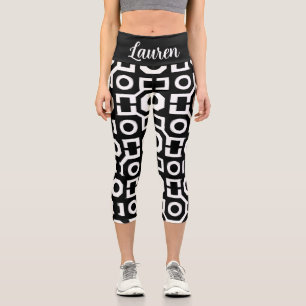 Leggings Capri Capris noir blanc géométrique haute taille