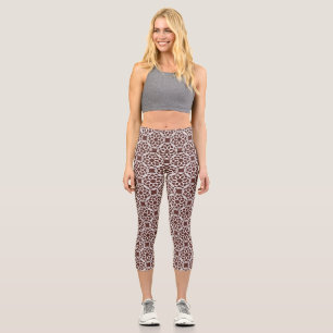 Leggings Capri Capris taille haute marron blanc géométriques sans