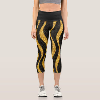 Leggings Capri Capris taille haute noir et or de style rétro