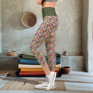 Leggings Capri Caracal Élégant Fleurs de Lys Floral Vert