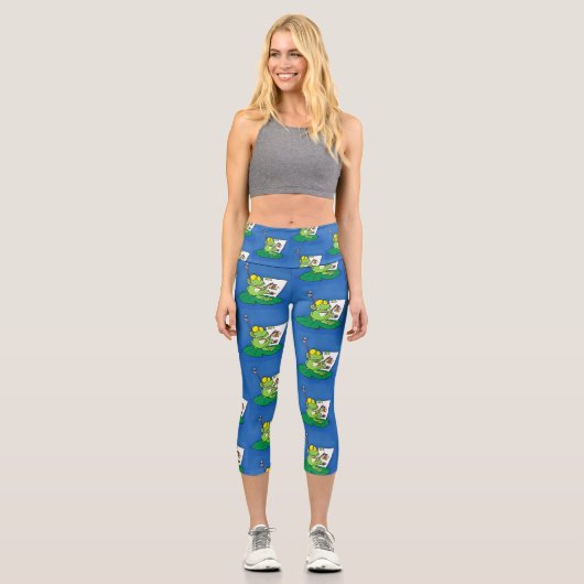 Leggings Capri Caricature amusante de grenouille verte (Recto)