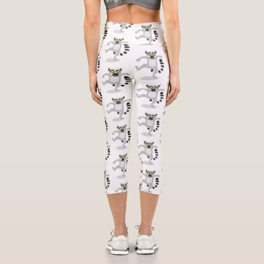 Leggings Capri Caricature de danse lémurienne en anneau mignon (Verso)