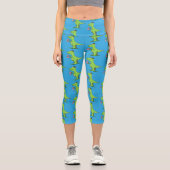 Leggings Capri Caricature de dinosaure vert t rex (Recto)