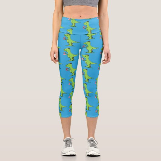Leggings Capri Caricature de dinosaure vert t rex (Recto)