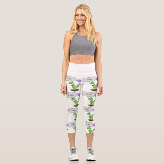 Leggings Capri Caricature de dragon dragon drôle et vert respiran (Recto)