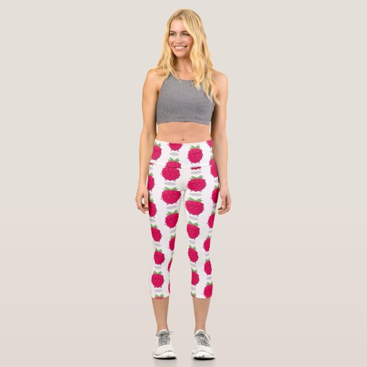 Leggings Capri Caricature de framboise très heureuse (Recto)