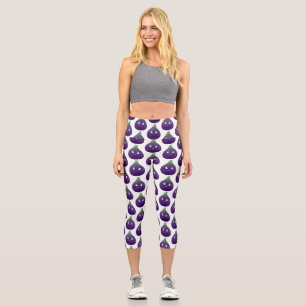 Leggings Capri Caricature de fruits mauve joyeux aux figues