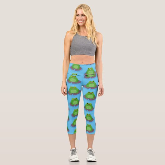 Leggings Capri Caricature de grenouille verte mignonne (Recto)