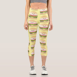 Leggings Capri Caricature de hamburger kawaii joyeux