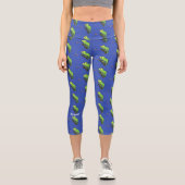 Leggings Capri Caricature de lézard de caméléon vert joyeux (Recto)