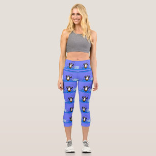 Leggings Capri Caricature de manchot joyeux sautant