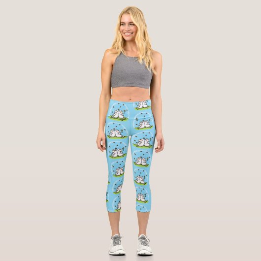 Leggings Capri Caricature de moutons mignons amis et papillons (Recto)