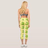 Leggings Capri Caricature de perruche verte curieuse (Verso)