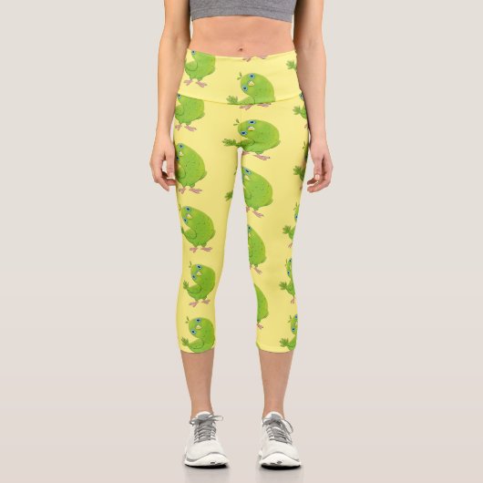 Leggings Capri Caricature de perruche verte curieuse (Recto)