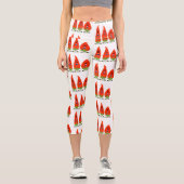 Leggings Capri Caricature de piments chantants mignons (Recto)