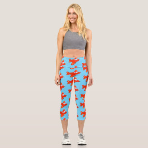 Leggings Capri Caricature de vol d'avion rouge mignon