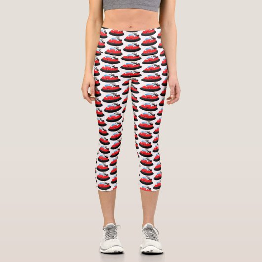 Leggings Capri Caricature d'hovercraft rouge joyeux (Recto)