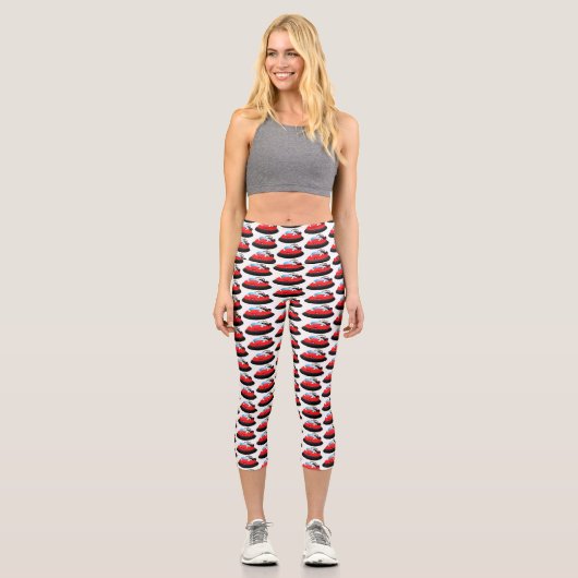 Leggings Capri Caricature d'hovercraft rouge joyeux (Recto)
