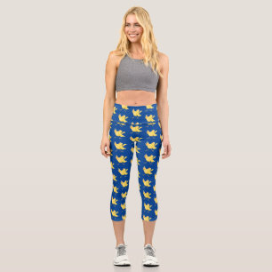 Leggings Capri Caricature d'oiseau canari jaune chantant mignon