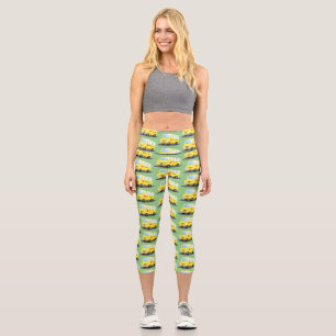 Leggings Capri Caricature du bus scolaire jaune joyeux