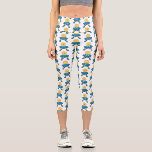 Leggings Capri Caricature en arc-en-ciel du joyeux nuage de solei (Recto)