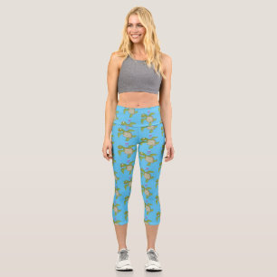 Leggings Capri Caricature joyeuse de tortue de mer verte mignonne