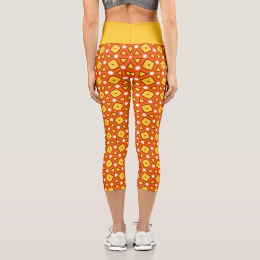 Leggings Capri Carré orange et triangle motif rétro naïf (Verso)