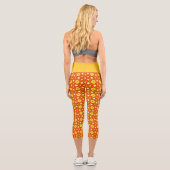 Leggings Capri Carré orange et triangle motif rétro naïf (Verso)