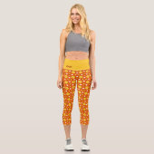 Leggings Capri Carré orange et triangle motif rétro naïf (Recto)