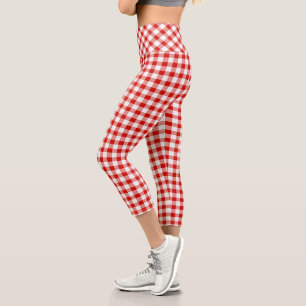 Leggings Capri Carreaux de bison rouges et blancs