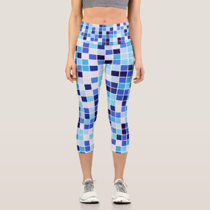 Leggings Capri Carreaux de Piscine, Carreaux de Mosaïque Bleus, M