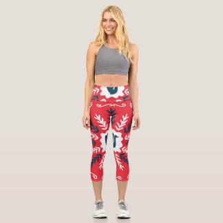 Leggings Capri Carrelage de Noël Folk Doodle Art