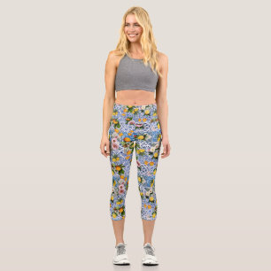 Leggings Capri Carrelage de style sicilien avec fleurs et citron