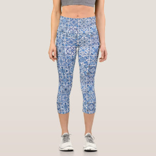 Leggings Capri Carrelage méditerranéen, Portugais, Azulejo, Majol