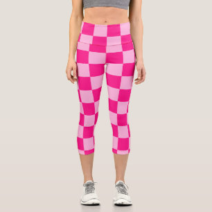 Leggings Capri Carrés à carreaux rose chaud clair géométrique rét