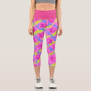 Leggings Capri Carrés Abstraits Capris Hot Pink