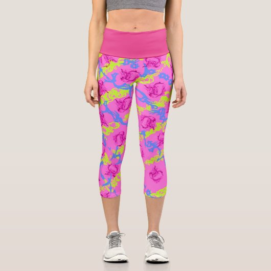 Leggings Capri Carrés Abstraits Capris Hot Pink (Recto)