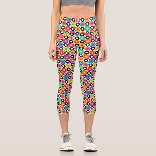 Leggings Capri Carrés d'alimentation des fleurs (Recto)