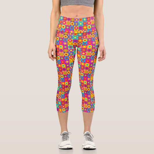 Leggings Capri Carrés d'alimentation des fleurs (Recto)