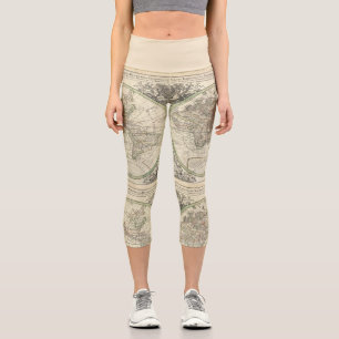 Leggings Capri Carte du Monde Vintage Antique Français 17ème sièc