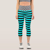 Leggings Capri Carton de contrôle en noir rayé et conception Aqua (Recto)