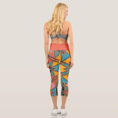 Leggings Capri Carton Mandala bleu jaune et orange (Verso)