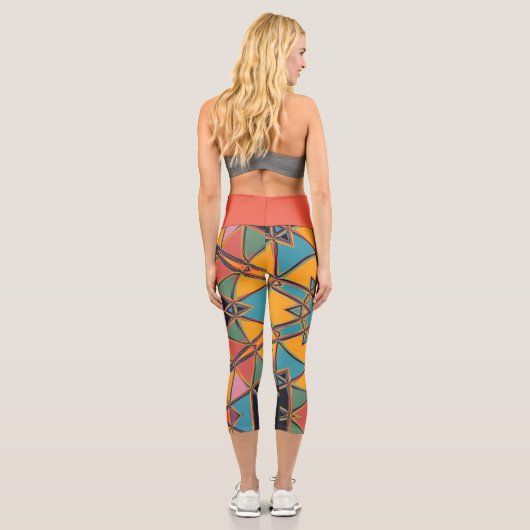 Leggings Capri Carton Mandala bleu jaune et orange (Verso)
