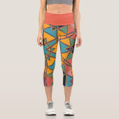 Leggings Capri Carton Mandala bleu jaune et orange (Recto)