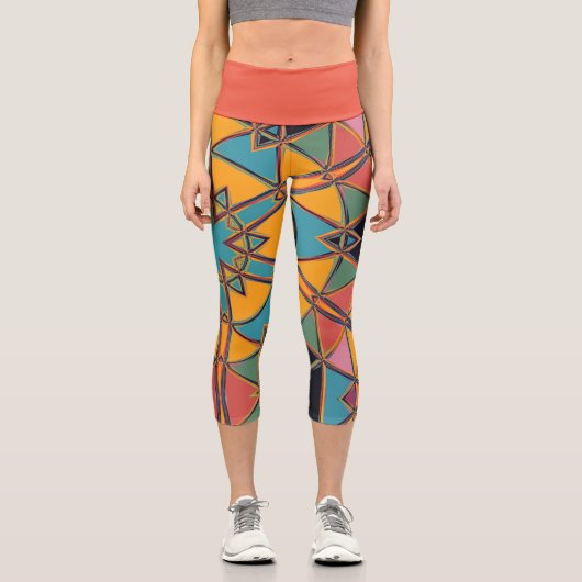 Leggings Capri Carton Mandala bleu jaune et orange (Recto)