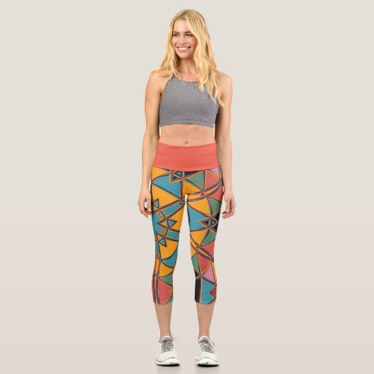 Leggings Capri Carton Mandala bleu jaune et orange (Recto)