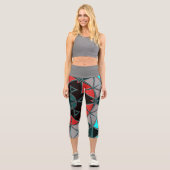 Leggings Capri Carton Mandala bleu rouge et noir (Recto)
