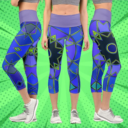 Leggings Capri Carton Mandala bleu vert et noir