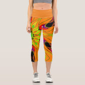 Leggings Capri Carton Mandala Fleur orange vert et rouge (Recto)