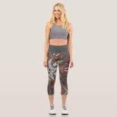 Leggings Capri Carton Mandala Flower blanc rouge et vert (Recto)